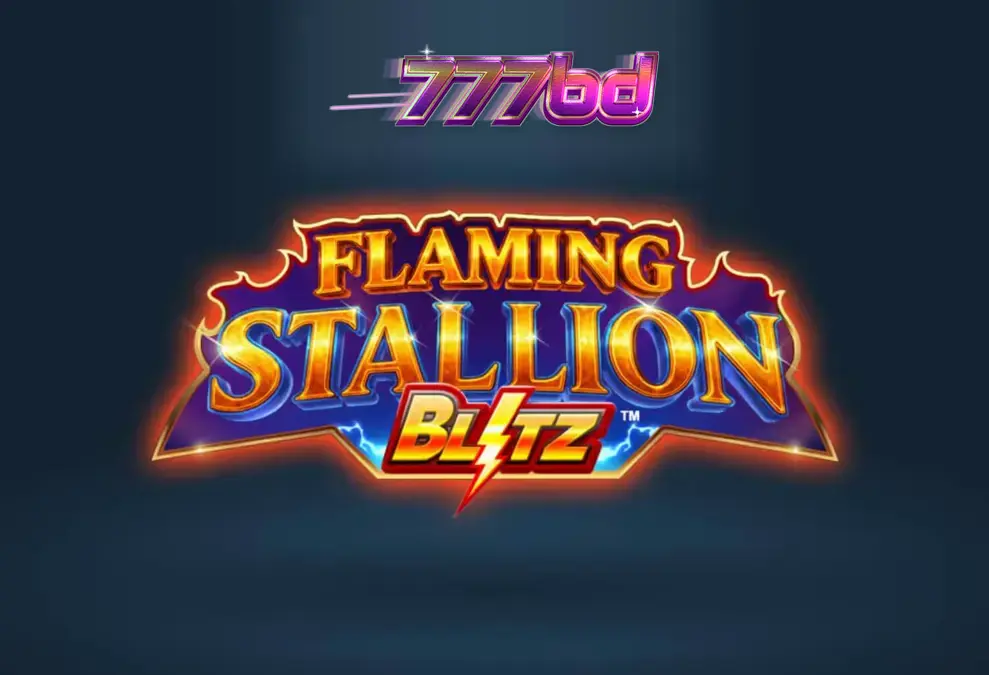 Flaming Stallion Blitz স্লটের জ্বলন্ত মরুভূমি এবং নীল ঘোড়ার দৃশ্য
